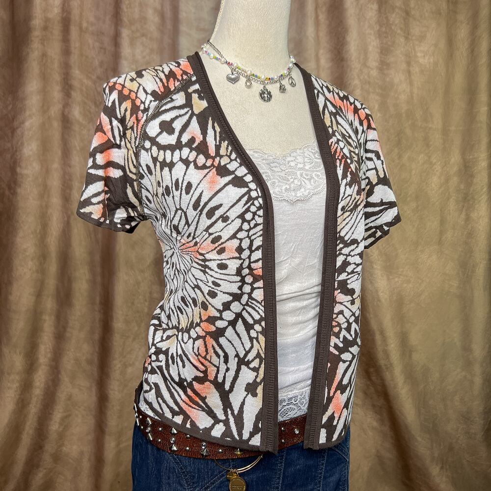 Y2K Nic+Zoe Butterfly Cardigan Sweater Open Front Short Sleeve Cottage Boho - Picture 6 of 10